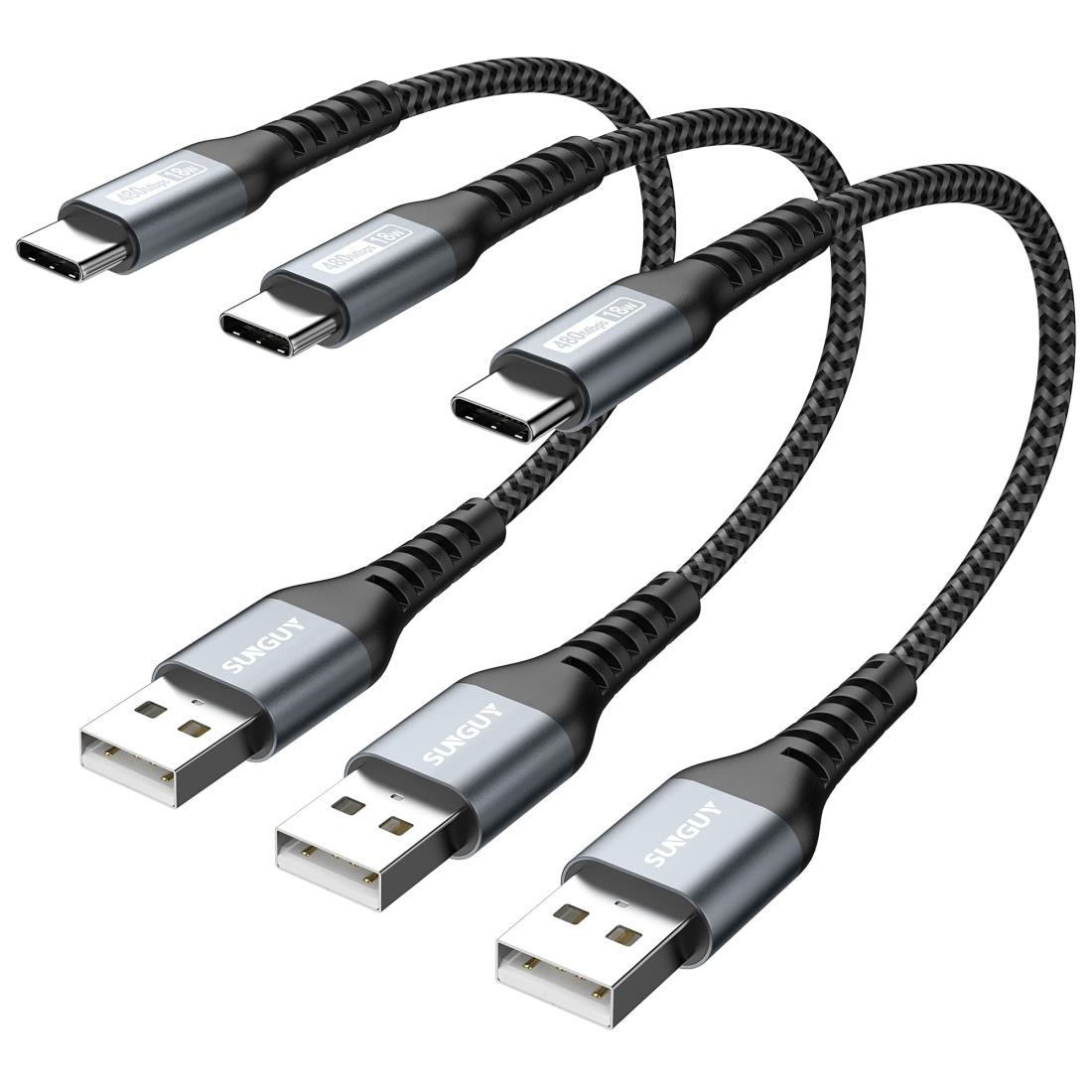 SUNGUY USB Type C ケーブル 0.15M 【3本組】 QC3.0/2.0最大18W急速充電 タイプc ケーブル 15cm 短い type c ケーブル USB2.0データ転送 ナイロン編み 高耐久性 iPhone16 シリーズ/Galaxy S24 ultra/iPad Pro/iPad air 5 /Xperiaその他USB-C機器対応 グレー