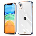 iPhone XR ケース クリア アイフォンXR カバー 耐衝撃 透明 TPU 落下防止 防塵 薄型 軽量 一体型 人気 変形防止 全面保護カバー シリコン メッキ加工 (ネイビー・ブルー)