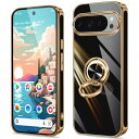 Google Pixel 9 / Pixel 9 Pro ケース リング付き 耐衝撃 グーグル ピクセル 9 カバー リング 米軍MIL規格取得 スマホケース 携帯ケース TPU 軽量 スタンド機能付き 360回転 車載ホルダー (ブラック)