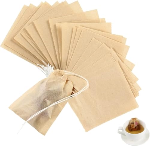 YFFSFDC お茶バッグ 天然素材巾着付き使い捨て空の袋フィルター濾紙 ティーバッグ 強力な浸透 ルースリーフお茶＆コーヒー用 8cm*10cm（200枚入り)