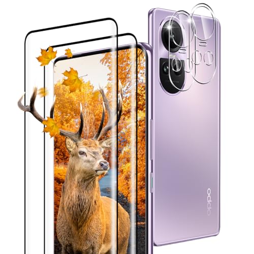 【2+2枚セット 指紋認証対応】 用 OPPO Reno10 Pro 5G ガラスフィルム 2枚 OPPO Reno 10 Pro フィルム + 2枚 カメラ保護フィルムセッ 【 日本旭硝子製 9H強度 】 対応 OPPO Reno10 Pro 5G 強化ガラス 全面 保護フィルム ケース 高透過率 3D Touch対応 厚さ0.26超薄型 飛散防