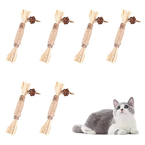 GOODCHI 猫 歯ぎしり棒 猫噛みおもちゃ スティック 天然木 麻縄 猫遊び用 ストレス解消 興奮した猫 歯のクリーニングスティック 噛む玩具 6個セット