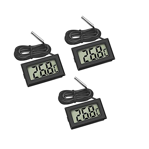 YFFSFDC デジタルLCD温度計 温度計-50℃〜110℃ プローブ付き 爬虫類テラリウム魚タンク冷蔵庫用 水槽 水温管理 水族館温度計 (ブラック 3個セット)のサムネイル