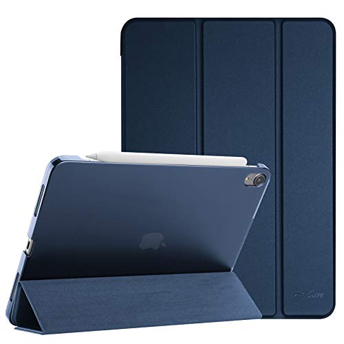 ProCase iPad Air5 (2022) / Air4 (2020) ケース 軽量 スタンド 三つ折り フォリオ保護ケース 半透明バックカバー Apple Pencil 2対応‐ネービー