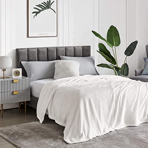 Hansleep 毛布 セミダブル 冬用 白 ブランケット 160x200cm ホワイト マイクロファイバー 柔らかく肌触り フランネル 洗える 軽量 静電防止 四季適用