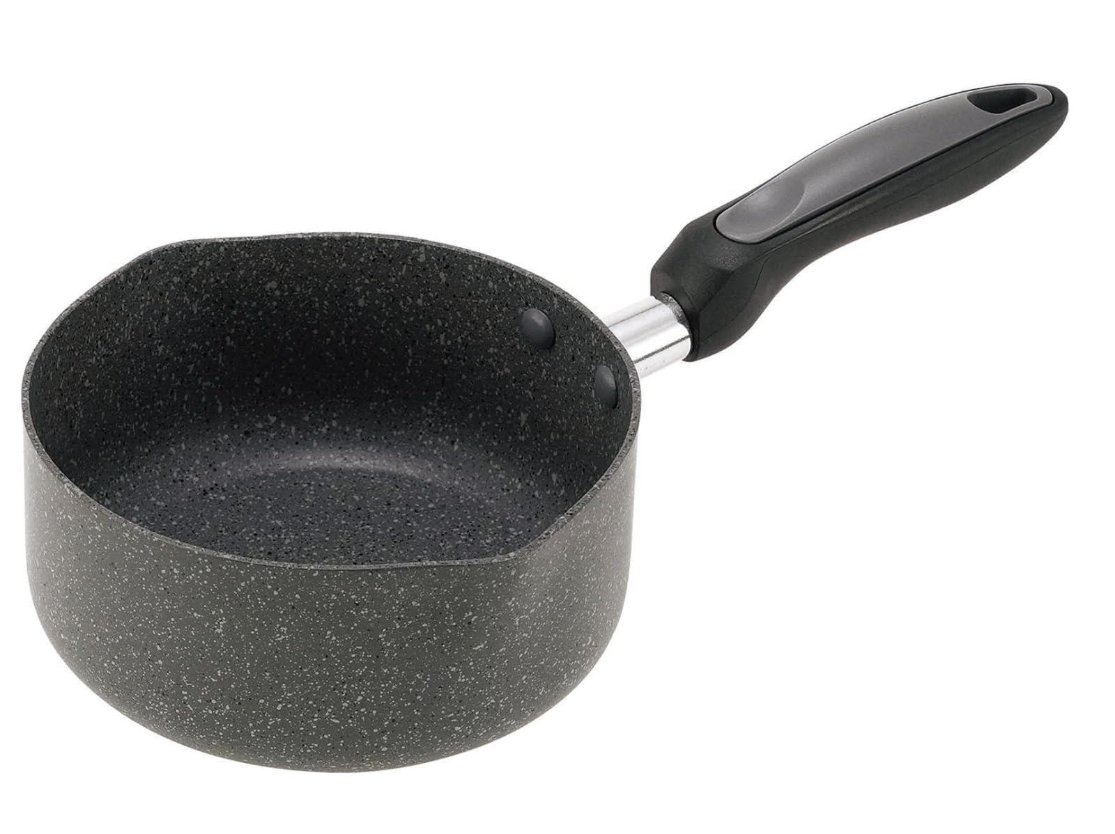 カクセー ミニ ミルクパン 16cm ガス火 IH対応 内面 マーブル加工 焦げつきにくく お手入れしやすい Rock'n Marble ロックンマーブル RM-12 グレー