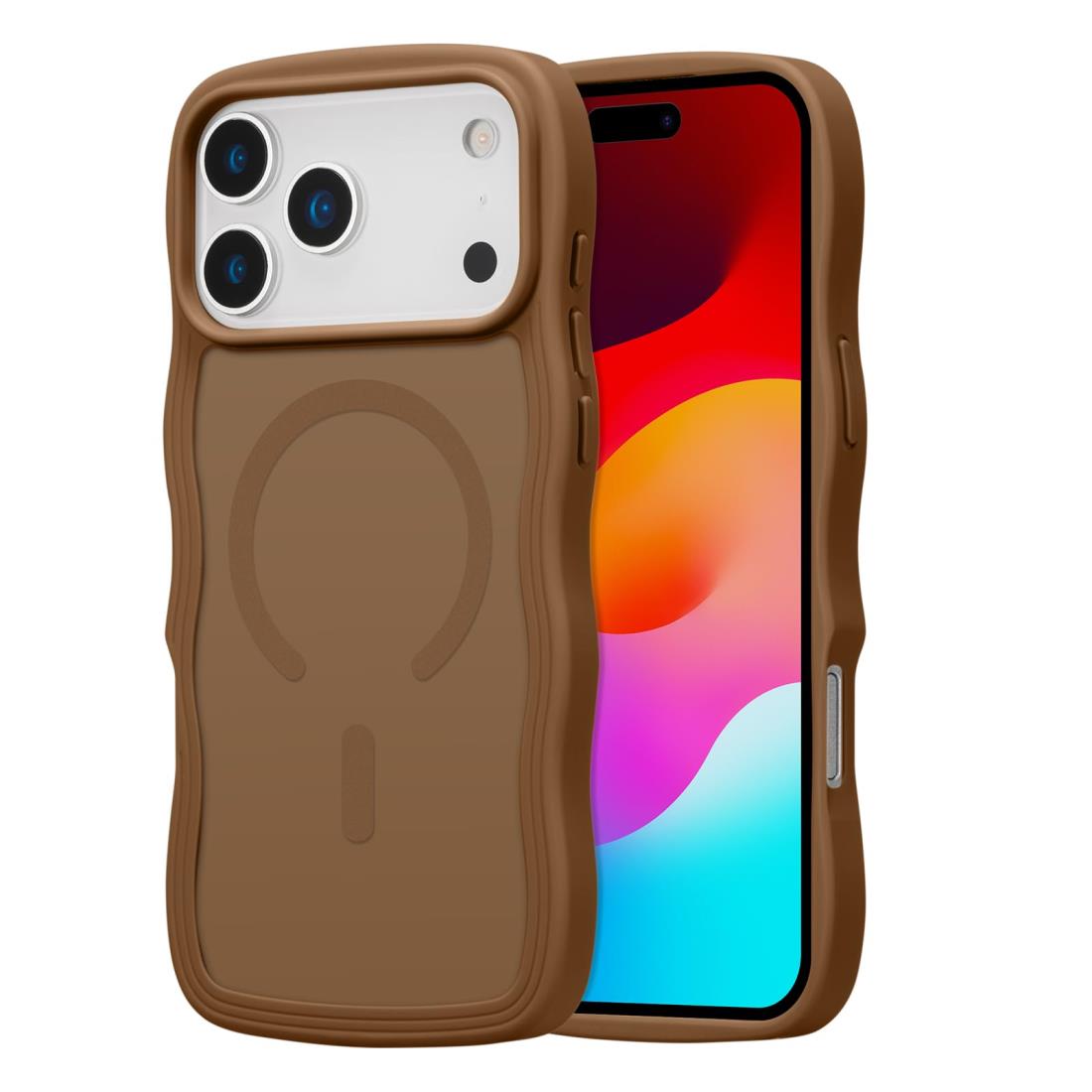 ZTOFERA iPhone 17 Proケース用,【MagSafe対応】キュートなウェーブの半透明マットスマホケース 女性用 女の子用 男性用 iPhone 17 Proケース,ブラウン