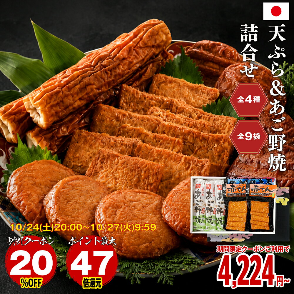 ギフト さつま揚げ のどぐろ 赤てん あご野焼き 飛魚 あかてん 赤天 真空パック 山陰 島根 化粧箱 お中元 残暑見舞い 敬老の日 おつまみ 名産 お取り寄せ 天ぷら ＆ あご野焼 詰合せ 計4種9袋 セット ［TAKUMIの逸品］