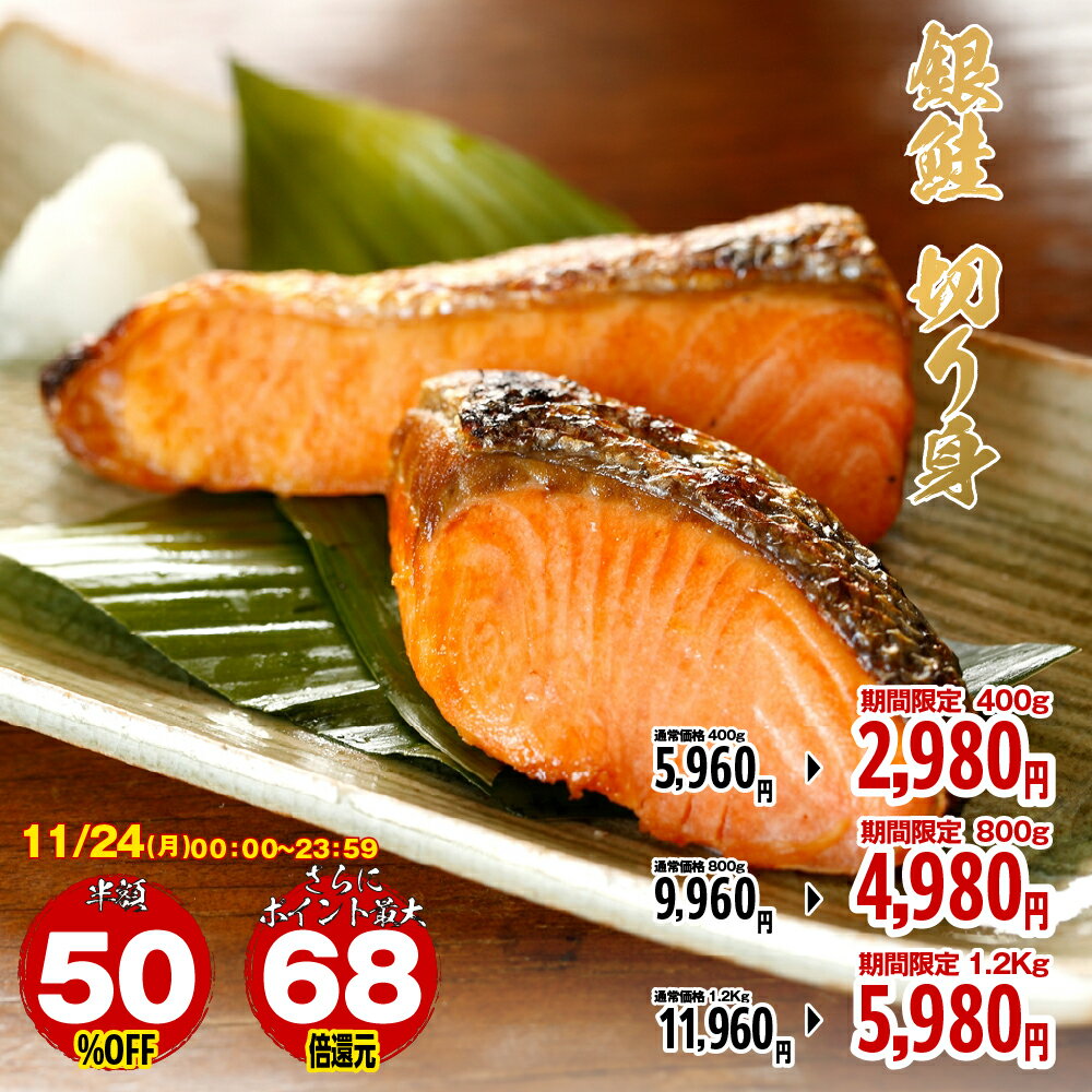 【24日限定 50％OFFセール】【エントリーでポイント最大68倍】無塩 銀鮭 切り身 鮭 サーモン さけ サケ 冷凍 送料無料 [TAKUMIの逸品]
