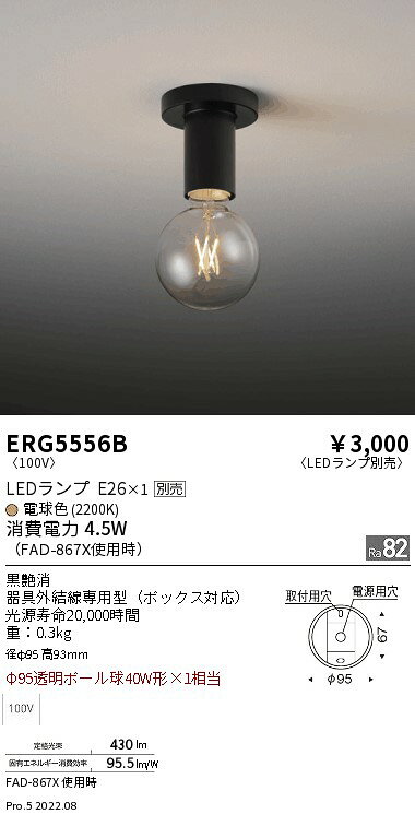 ERG5556BLEDZ LAMP 小型シーリングライト本体のみ ランプ別売(E26) 無線調光対応 要電気工事遠藤照明 施設照明 [2]