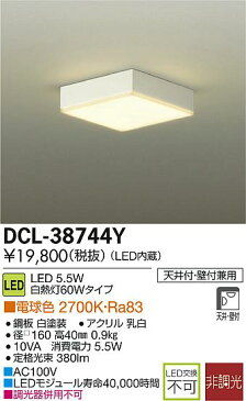 DCL-38744YLED小型シーリングライト LED交換不可傾斜天井対応 要電気工事 電球色 非調光 白熱灯60W相当大光電機 照明器具 内玄関 廊下用 天井照明