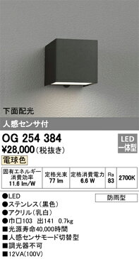 OG254384エクステリア LEDポーチライト下面配光 防雨型 人感センサ付 電球色オーデリック 照明器具 玄関 上下配光 屋外用