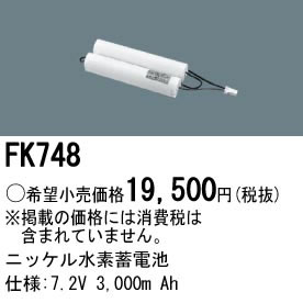 パナソニック Panasonic 施設照明部材防災照明 非常用照明器具 交換用ニッケル水素蓄電池FK748 2