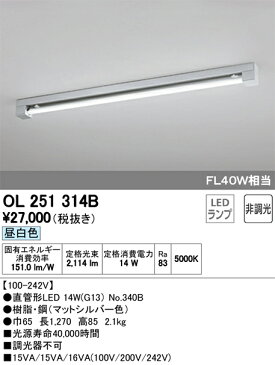 OL251314BLED-TUBE 高効率直管形LEDランプ専用ベースライト直付型 40形 2100lmタイプ 非調光 昼白色 FL40W相当オーデリック 施設照明 商業施設 天井照明