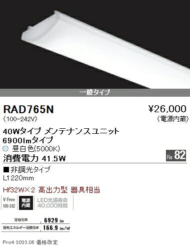 RAD-765NLEDベースライト用 LEDZ SDシリーズ メンテナンスユニット電源内蔵 40Wタイプ 一般タイプ 非調光 昼白色遠藤照明 施設照明部材 [2]