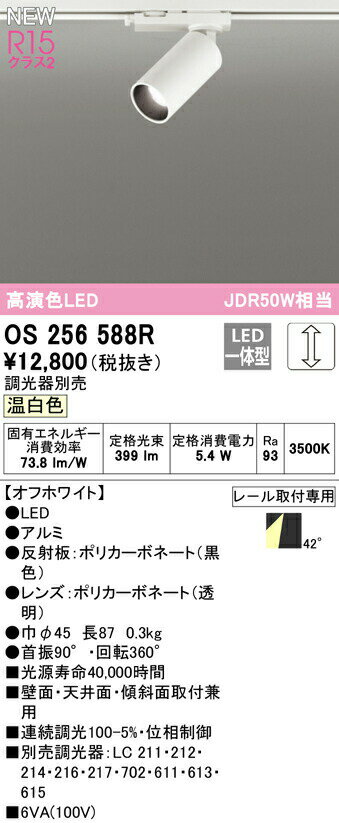 OS256588RLEDスポットライト MINIMUM-S R15高演色 クラス2 JDR50W相当プラグタイプ 温白色 LC調光 42°ワイド配光オーデリック 照明器具 壁面・天井面・傾斜面取付兼用 2