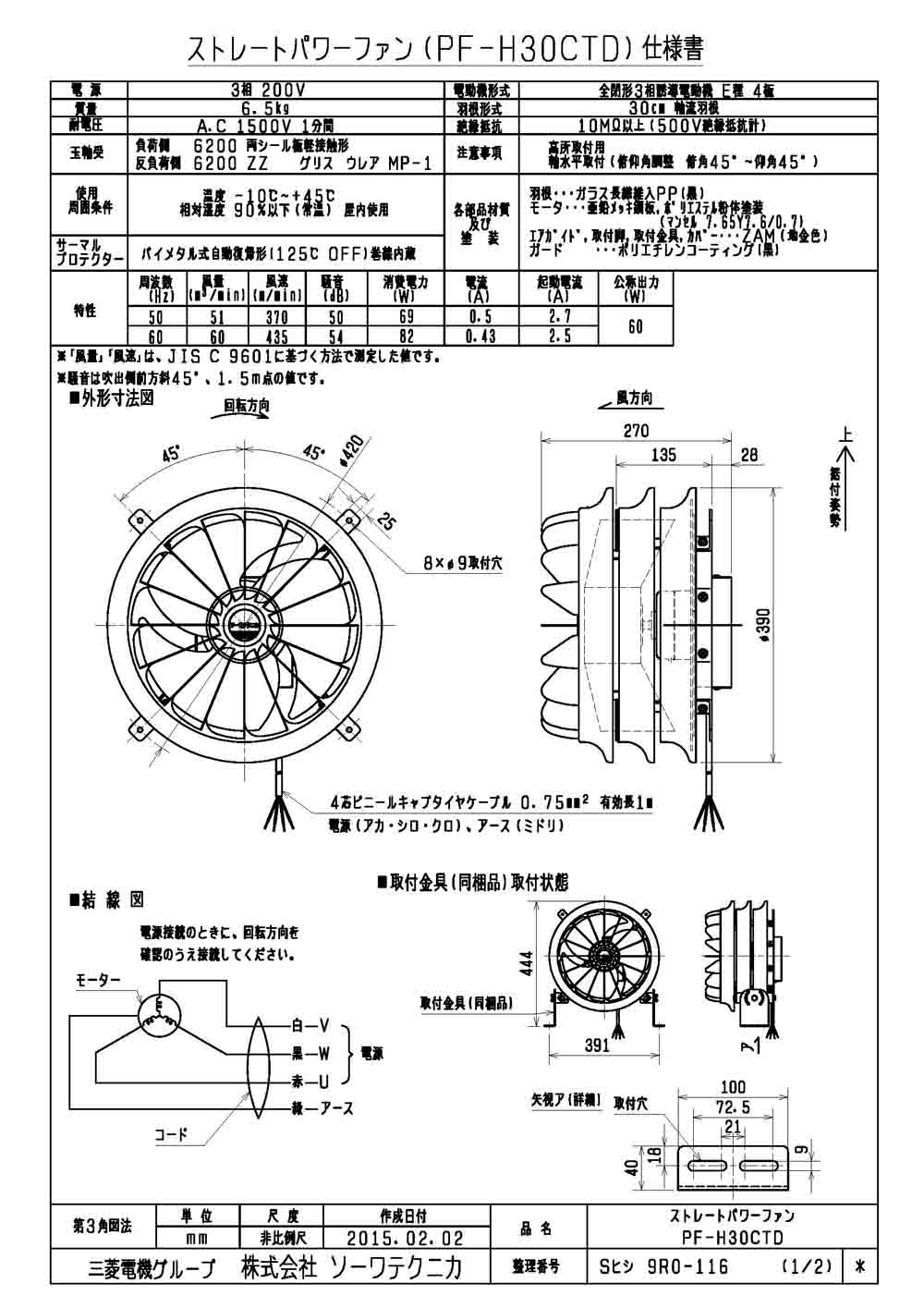 PF-H30CTDソーワテクニカ ストレートパワーファン(循環扇) 高所取付用羽根径30cm 3相200V