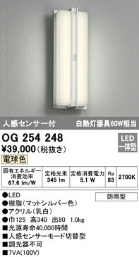 OG254248エクステリア LEDポーチライト防雨型 人感センサ付 電球色 白熱灯60W相当オーデリック 照明器具 玄関 屋外用