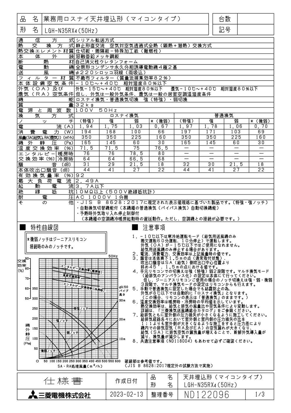 ●LGH-N35RX4三菱電機 業務用ロスナイ天井埋込形 事務所・テナントビル用100V マイコンタイプ(フリープラン対応形)