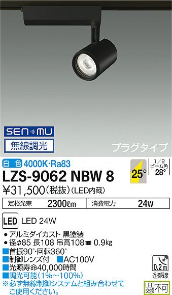 LZS-9062NBW8LEDスポットライト illco プラグタイプLZ2C CDM-T35W相当25°広角形 白色 SENMU無線調光大光電機 施設照明