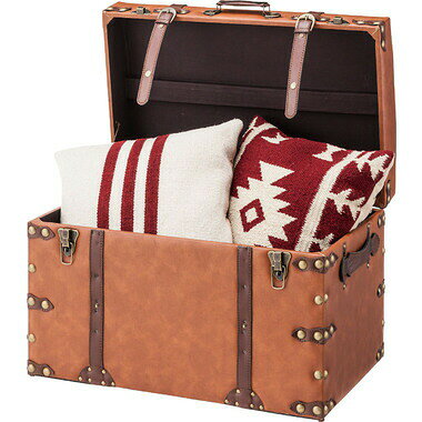 IW-276東谷 収納家具 収納箱 トランクセット 色:ブラウン ロット1 S:W50×D35.5×H35/L:W66×D41×H46 [2]