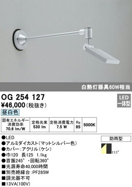 OG254127エクステリア LEDスポットライト昼白色 防雨型 白熱灯60W相当オーデリック 照明器具 アウトドアライト 表札灯 上向き・下向き取付可能