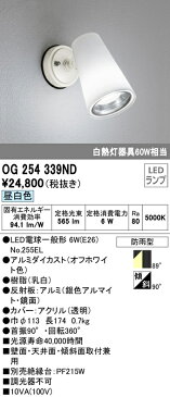 OG254339NDエクステリア LEDスポットライト昼白色 防雨型 白熱灯60W相当オーデリック 照明器具 中庭 デッキ 屋外用照明 壁面・天井面・傾斜面取付兼用