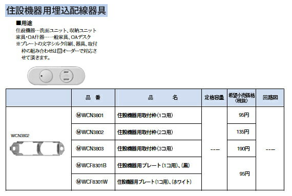 WCF8301B住設機器用埋込配線器具 住設機器用プレート(1コ用)パナソニック Panasonic 電設資材 設備工事用配線器具