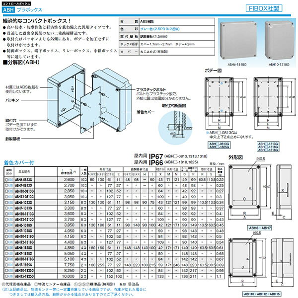 日東工業 プラボックスコントロールボックスプラボックス 屋内用 着色カバー付ABH6...
