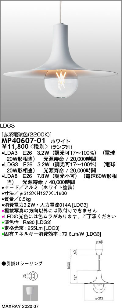 MP40607-01装飾照明 LEDペンダントライト 本体マックスレイ 照明器具 天井照明 吊下げ [2]