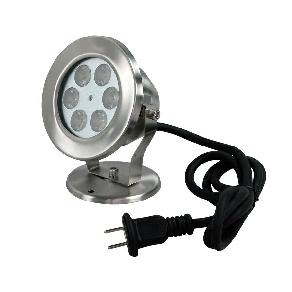 ライトアップに最適な小型のLED照明保護等級IP65、水のかかる場所でも使用可能●高級感のあるステンレスボディ●AC100Vで、コンセントのある場所ならすぐに設置可能用途：屋外建物、樹木などのライトアップ、クリスマスイルミネーションの照明、屋内での間接照明【仕様】LED数：6個定格入力電圧：AC100V（50/60Hz）定格入力電流：0.06A定格消費電力：6W白色色温度：6000K全光束：660lmサイズ：幅120×奥行96×高さ145mm質量：890g照射角：60°保護等級：IP65電源ケーブル：2極プラグ 長さ1.5m検索用カテゴリ400
