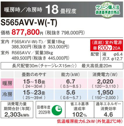 S565AVV (おもに18畳用)ダイキン 床置形 Vシリーズハウジングエアコン 住宅設備用 取付工事費別途