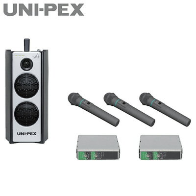 WA-372SU＋WM-3400×3+DU350×2ユニペックス UNI-PEX 防災用品300MHz帯 システムセット Cセットダイバシティワイヤレスアンプ(CD・SD・USB再生対応)＋防滴型ワイヤレスマイクロホン×3＋ワイヤレスチューナー×2
