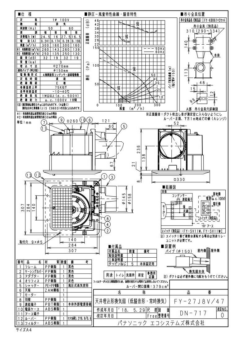 XFY-27J8V/47パナソニック Panasonic 天井埋込形換気扇ルーバー組合せ品番(フィルター付 ホワイト) 強・弱速調付トイレ・洗面所、居室・廊下・ホール・事務所・店舗用低騒音形 250立方m/hタイプ
