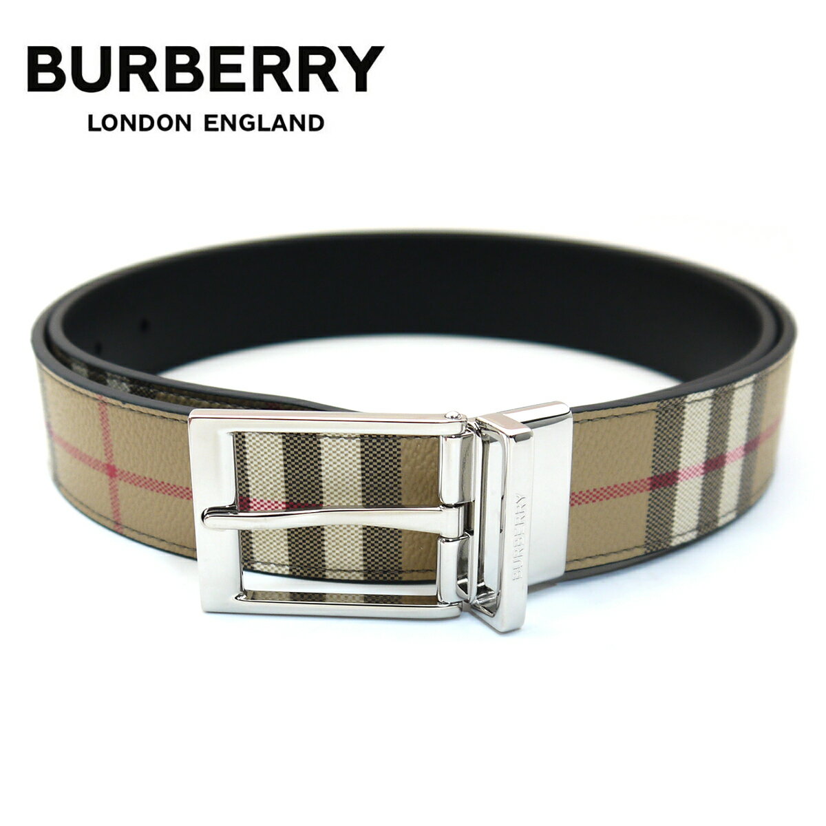 バーバリー/BURBERRY 回転式リバーシブルメンズベルト 8072333 ベージュチェック【即発送可能】