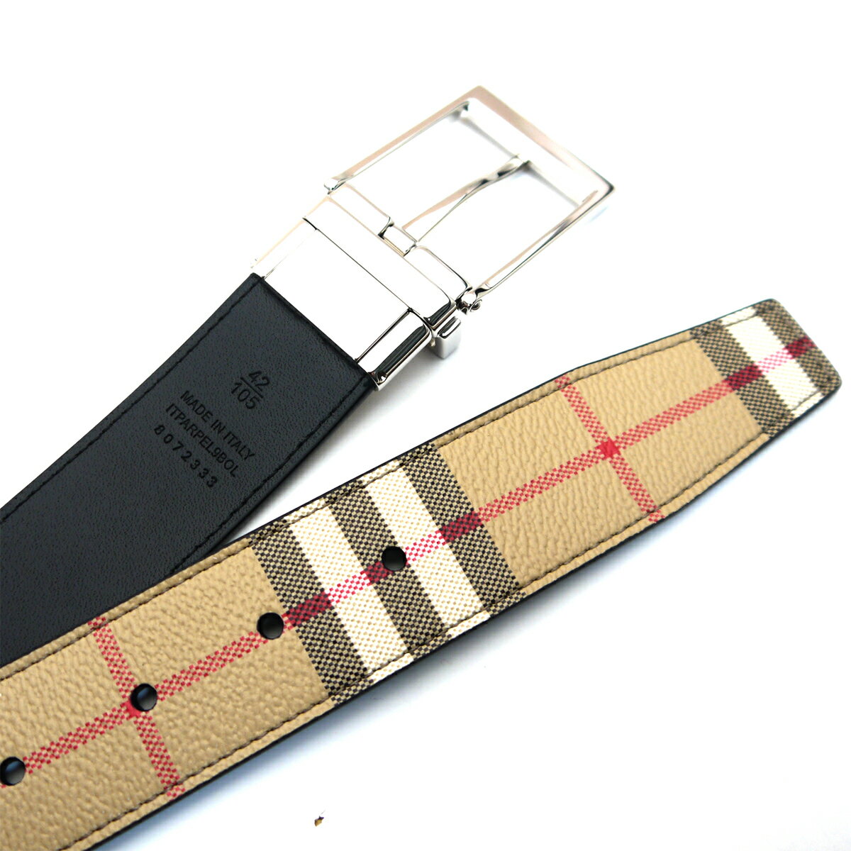 バーバリー/BURBERRY 回転式リバーシブルメンズベルト 8072333 ベージュチェック【...