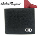 フェラガモ/Salvatore Ferragamo 二つ折り小銭入れ付メンズ財布・66-A065　ブラック/内側レッド