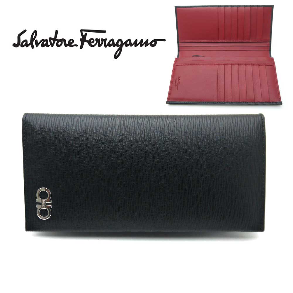 フェラガモ 財布（メンズ） フェラガモ/Salvatore Ferragamo メンズファスナー付長財布　66-A069 NERO ブラック×内側レッド【即発送可能】