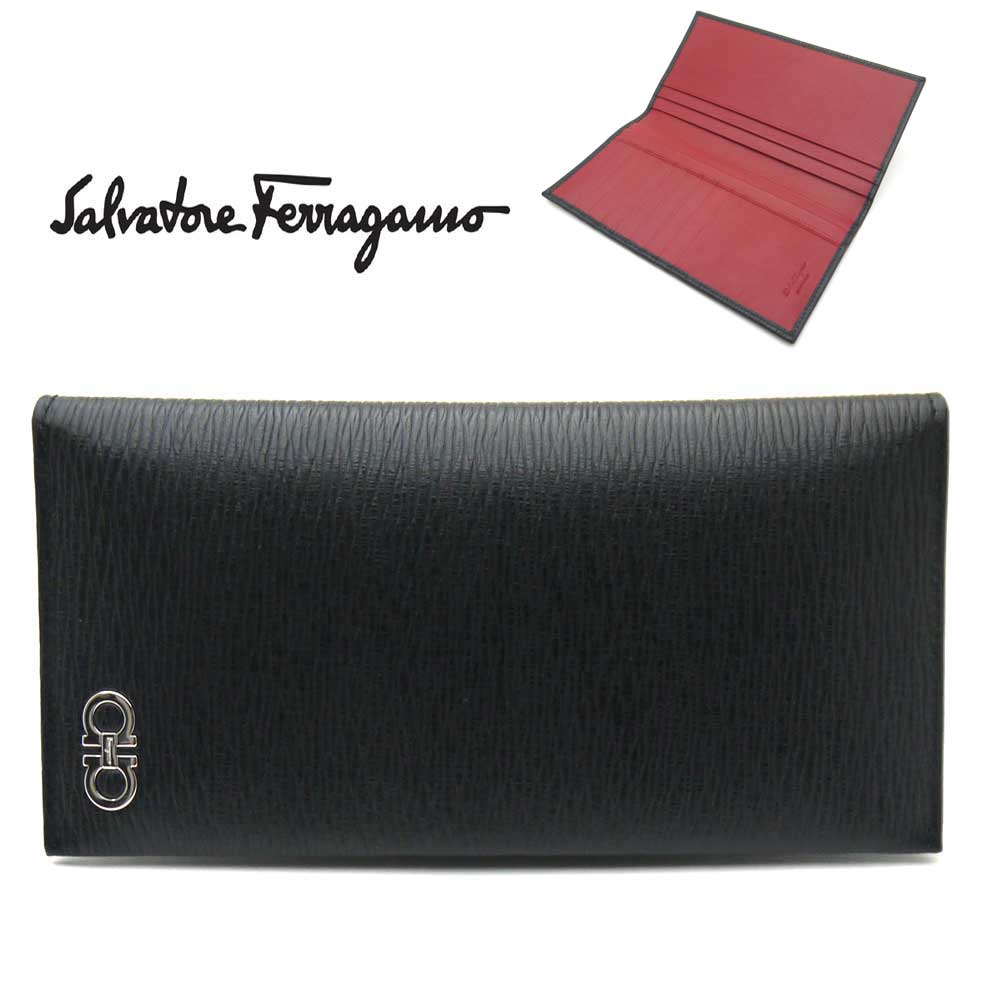 フェラガモ 財布（メンズ） フェラガモ/Salvatore Ferragamo メンズ長財布　66-A071 NERO ブラック×内側レッド【即発送可能】