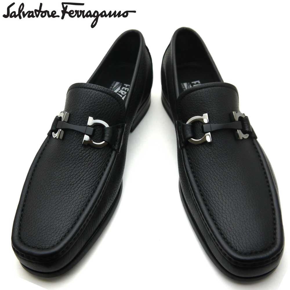 【新品】フェラガモ/Salvatore Ferragamo メンズ ローファー ビジネスシューズ 靴 モカシン　ガンチーニ　GRANDIOSO 0642848 NERO ブラック 【即発送可能】