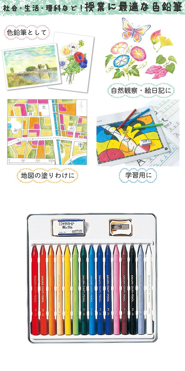 T-STYLE STOREのサクラクレパス 15色 クーピーペンシル 缶入り 全芯 色鉛筆 FY15【G】【2402】【C】｜アングル3