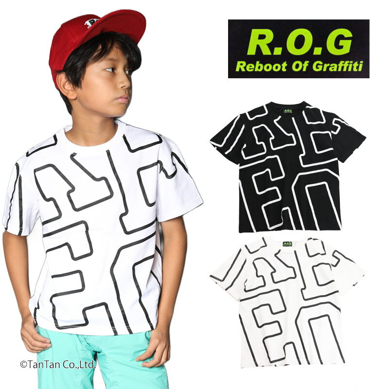 樂天商城 - 【10％OFFセール】半袖Tシャツ ロゴ柄 男の子 女の子 キッズ ジュニア トップス 幾何学 BIGTシャツ アイボリー ブラック 100-170cm アールオージー R.O.G【K】【2502】【59】