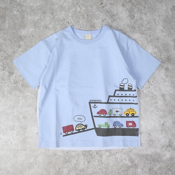 【10％OFFセール】半袖Tシャツ のりもの 男の子 キッズ トップス アイボリー サックス 80-140cm ディラッシュ DILASH【K】【2502】【62】