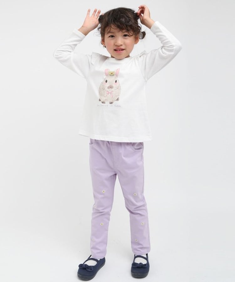 【20％OFFセール】長袖Tシャツ 肩フリル うさぎ 80-140cm 女の子 キッズ 子供服 La poche biscuit ラポシェビスキュイ【K】【新作】【2503】【64】