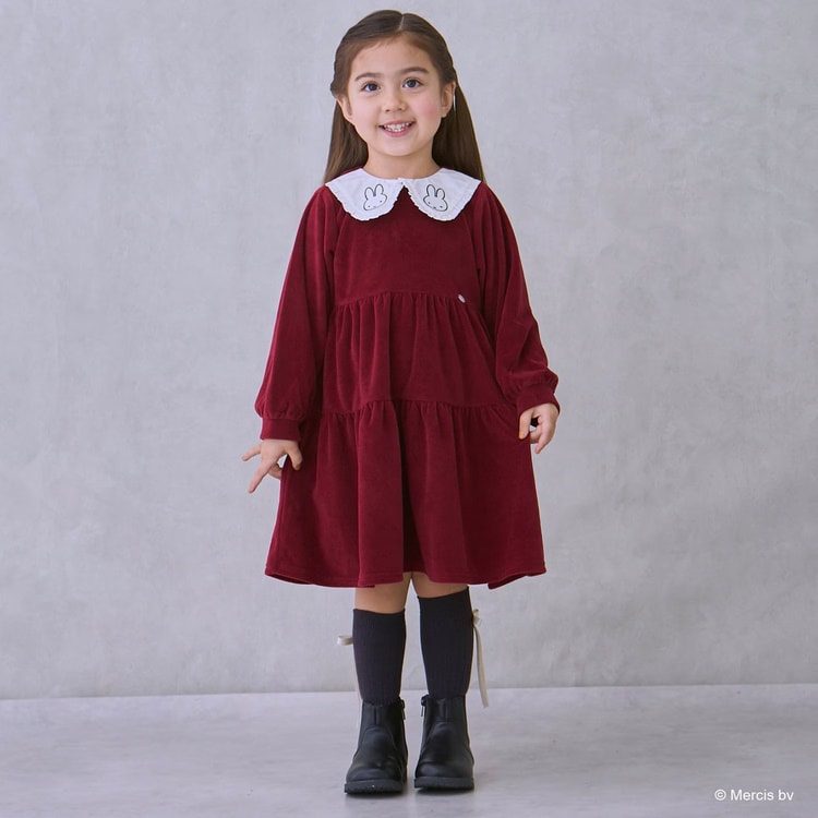 【10％OFFセール】【miffy】ミッフィー 衿ティアード 長袖ワンピース プティマイン 女の子 キッズ 子供用 80-130cm petit main【K】【新作】【2503】【66】