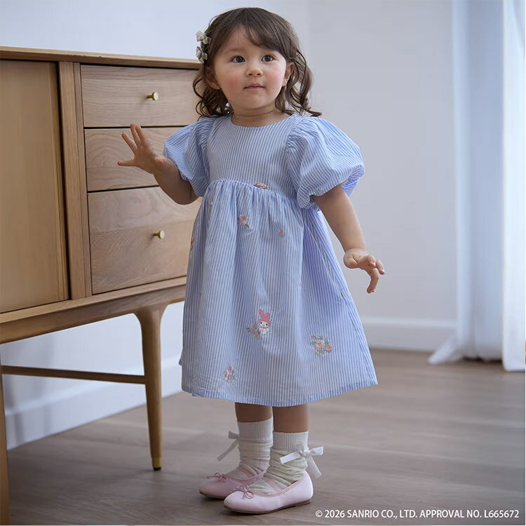 樂天商城 - サンリオキャラクターズ ワンピース 刺しゅう パフスリーブ 90-130cm 子供 ベビー キッズ 女の子 petit main【K】【新作】【2602】【69】