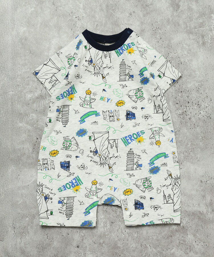 コミカルドッグ 世界旅行 ロンパース カバーオール ベビー服 綿100% 男の子 女の子 半袖 70-80cm DILASH ディラッシュ【K】【新作】【2602】【70】