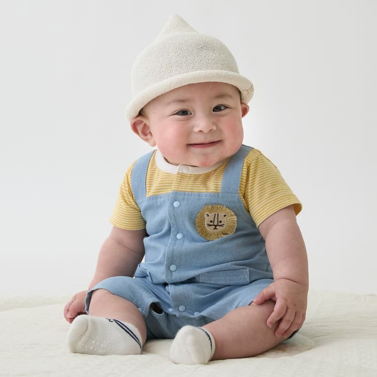 サロペットカバーオール ワンポイント プティマイン ベビー 70-80cm カバーオール 男の子 ギフト petit main【K】【新作】【2602】【70】