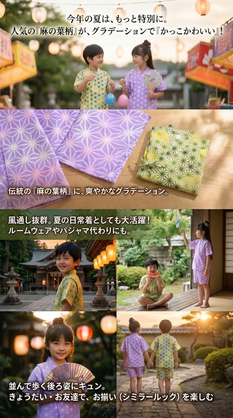 【早割で今ならポイント20倍】【メール便送料無料】甚平 純日本製 麻の葉柄 グラデ...