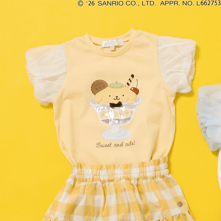 樂天商城 - ポムポムプリン パフスリーブTシャツ スパンコール サンリオ 半袖 女の子 子供用 キッズ 80-140cm 半袖Tシャツ Seraph セラフ【K】【新作】【2602】【70】